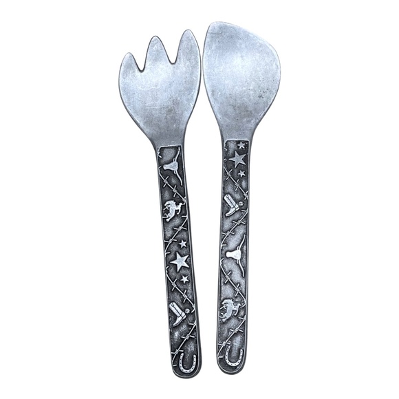 Wilton Armetale Horse Western Rodeo Pattern Large Salad Serving Set 13 in - Picture 2 of 9